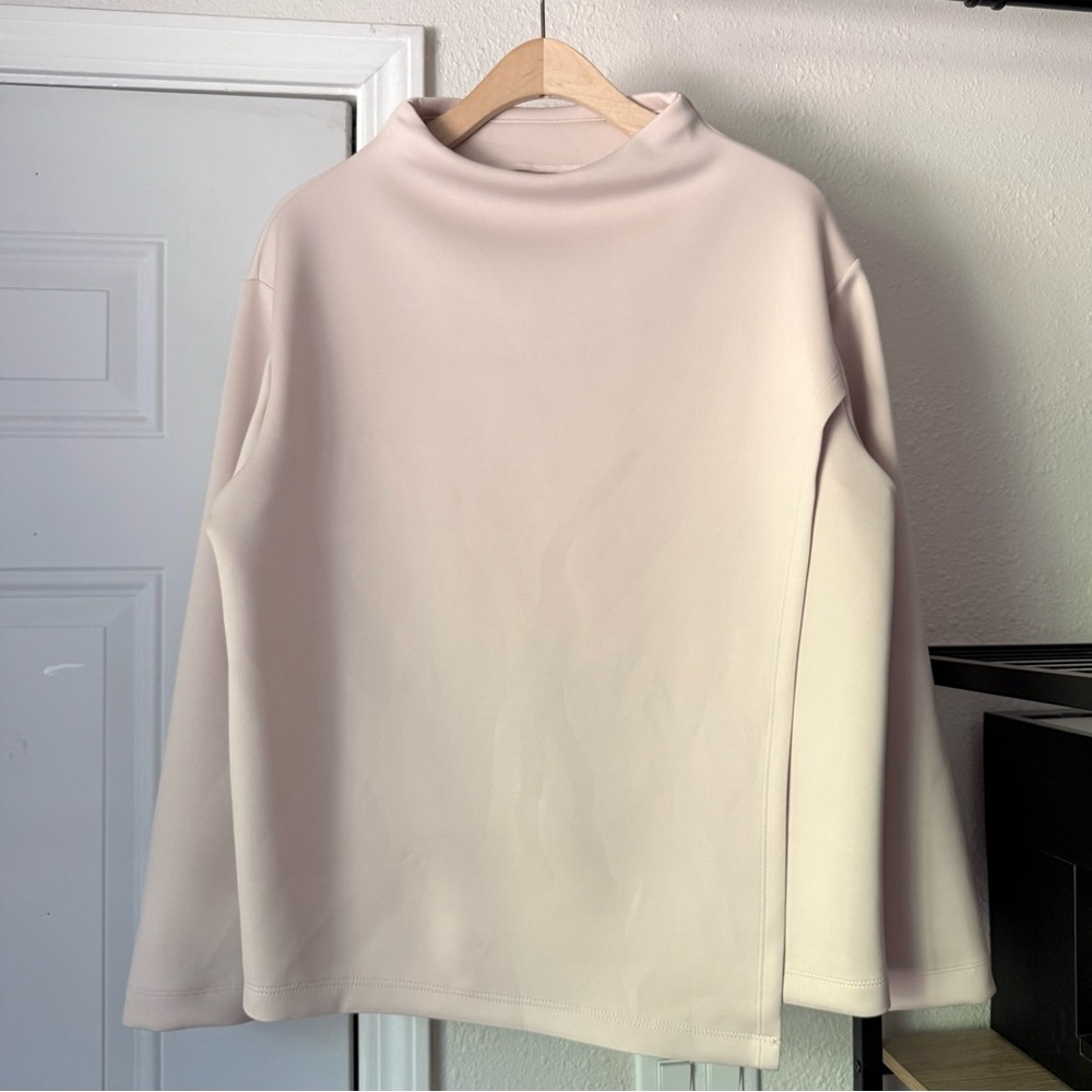 ADAY nude peach cream layered neoprene‎ scuba mock funnel boxy pullover sweater